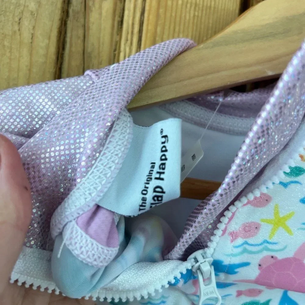NWT FlapHappy 18M‎ UPF 50+ Rashguard Swimsuit Mermaid Fish Glitter Pink Baby